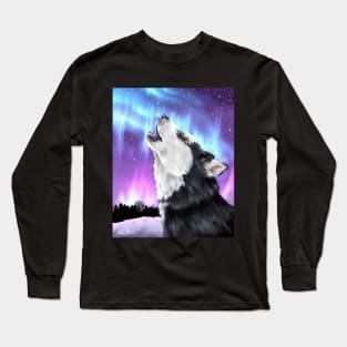 Howling Husky | Northern Lights Aurora Long Sleeve T-Shirt